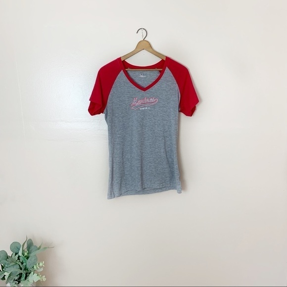 [Under Armour] Gray & Red V-neck Marines Graphic Short Sleeve Top - Picture 1 of 8